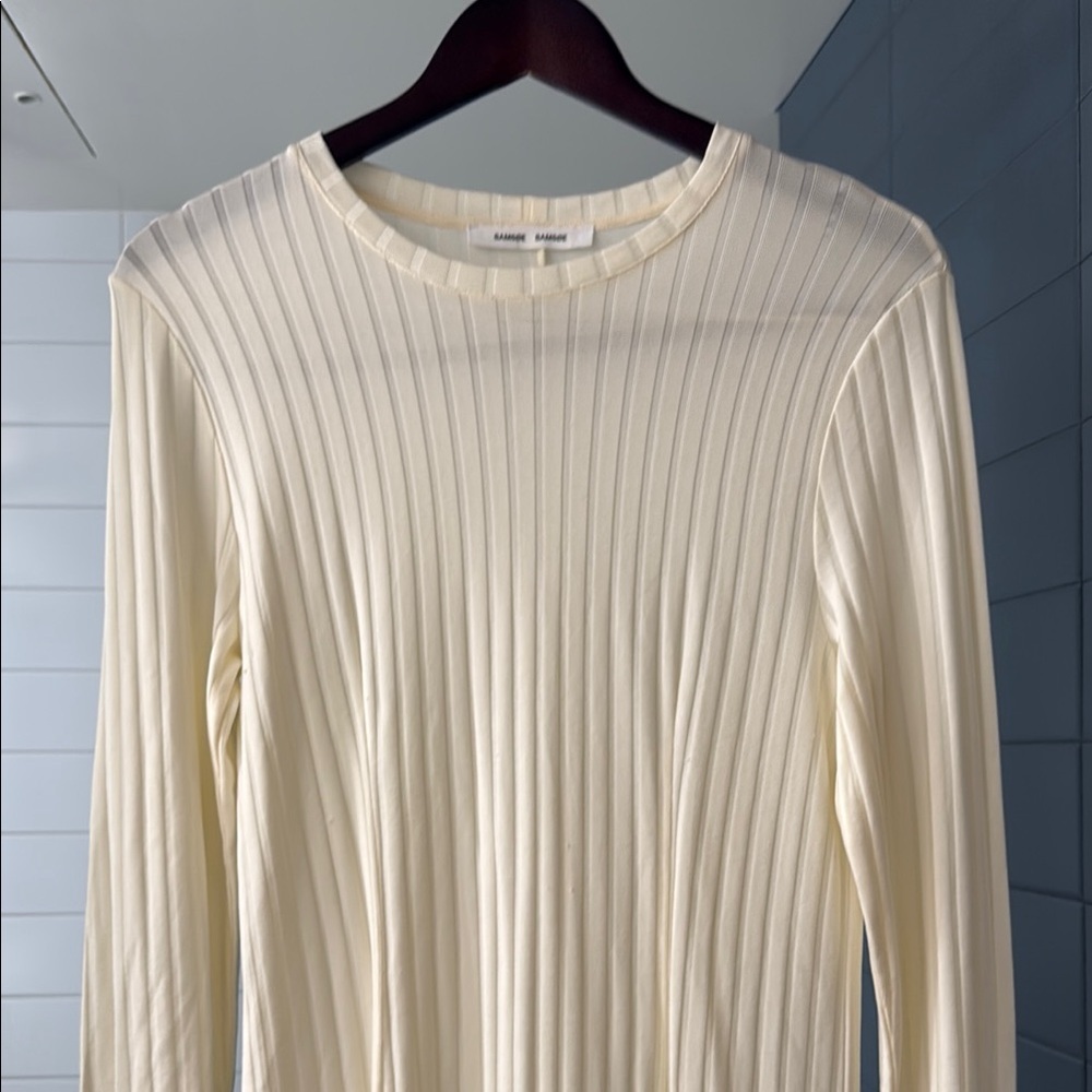 Samsoe Samsoe Jenari Ribbed Knit Eggnog Long Sleeve Sheath Dress Size Large - Picture 4 of 15